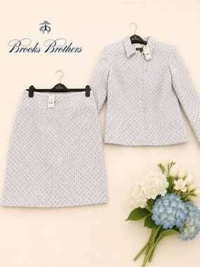 NWT Brooks Brothers Blue Ivory Jacquard Skirt Suit 2 Pc Size 6 (blazer)/8 skirt)